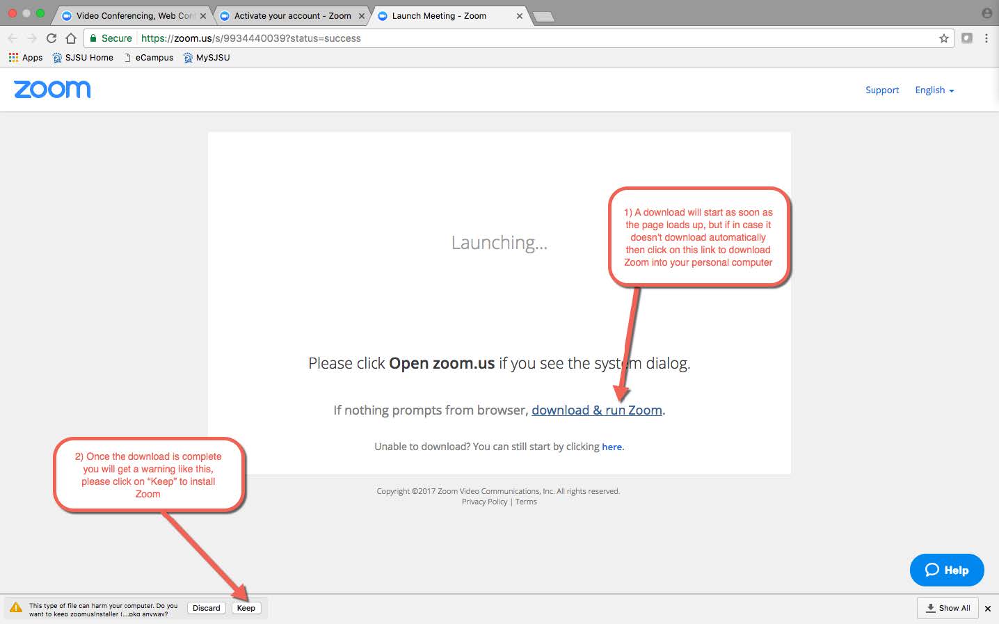 Zoom run or install panel