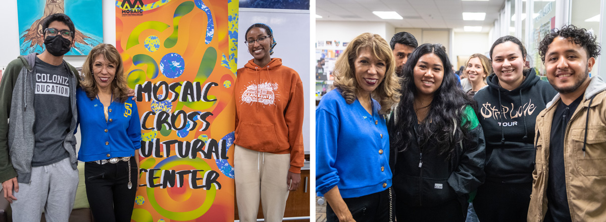 The president attending a pizza party and speaking with students.