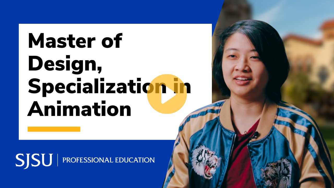 Female student Alissa Ren with text 'Master of Design, Specialization in Animation'